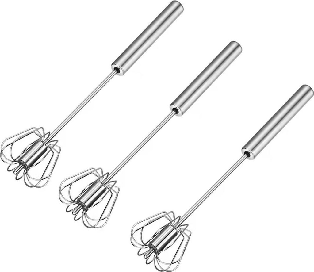 3-teiliges, verdicktes 10-Zoll-Edelstahl-Handrührgerät in Originalfarbe, halbautomatischer Küchen-Ballon-Eierquirl, effizienter Mini-Eierquirl, ...