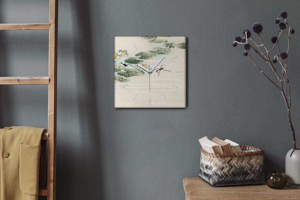 Coloray Hodiny Unikátní 30x30 cm Tiché hodiny Pro obývací pokoj a kuchyň Nástěnné hodiny Plátno Bílé ručičky hodin - Hmyz seznamů vody