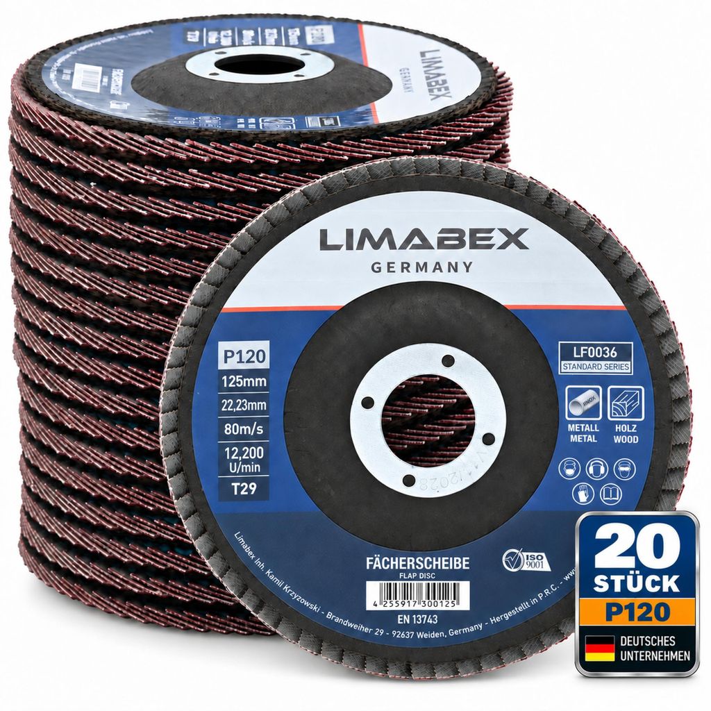 Fächerscheiben 125 mm Holz Metall P120 Lamellenscheiben 20 Produktbild 