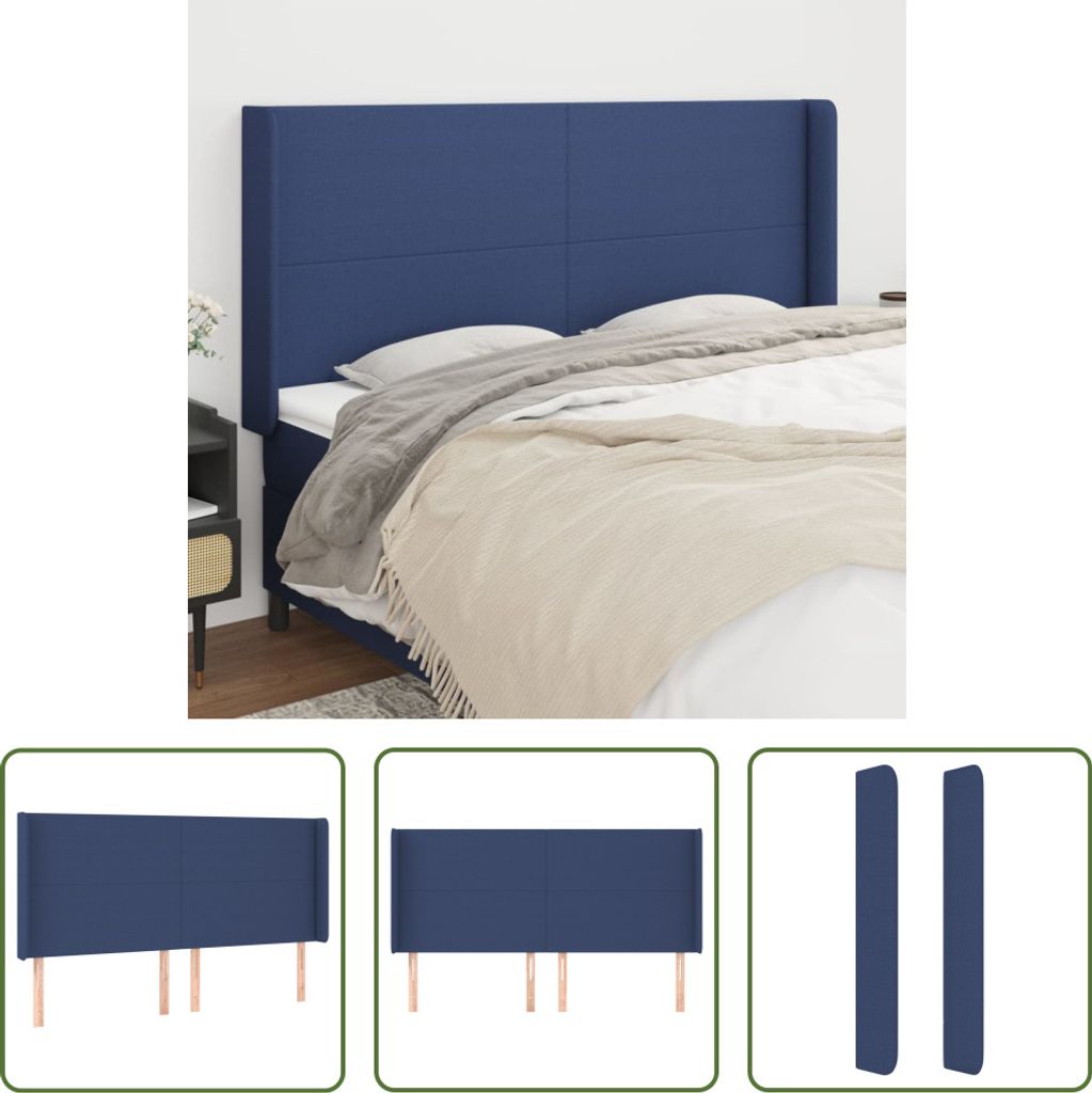 The Living Store Kopfteil mit Ohren Blau 163x16x118/128 cm Stoff