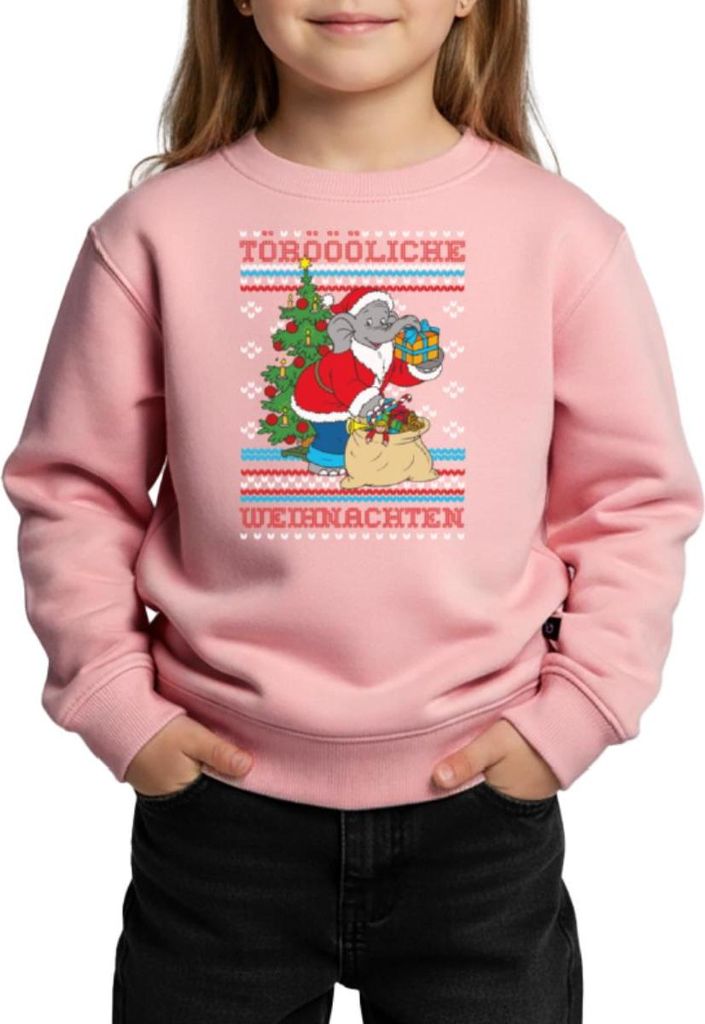 Spreadshirt Benjamin Blümchen Töröööliche Weihnachten Ugly Christmas Kinder Premium Pullover, 110/116 (4 Jahre), Rosa