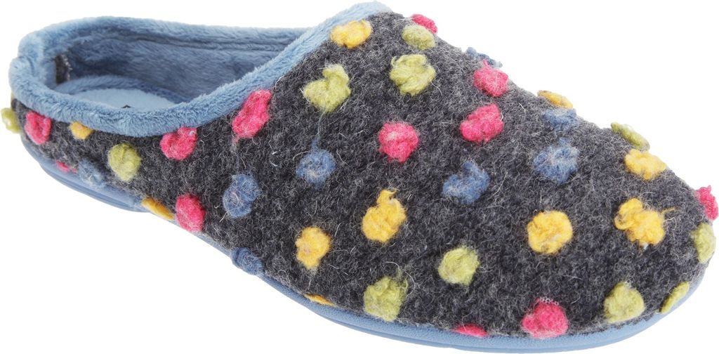 Sleepers Amy Damen Hausschuhe / Pantoffeln mit Punktemuster DF496 (36 EUR) (Blau/Bunt)