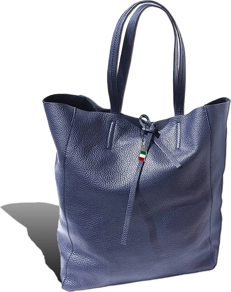 Sac Shopper en Cuir Véritable Italien Bleu Marine - Design Florence