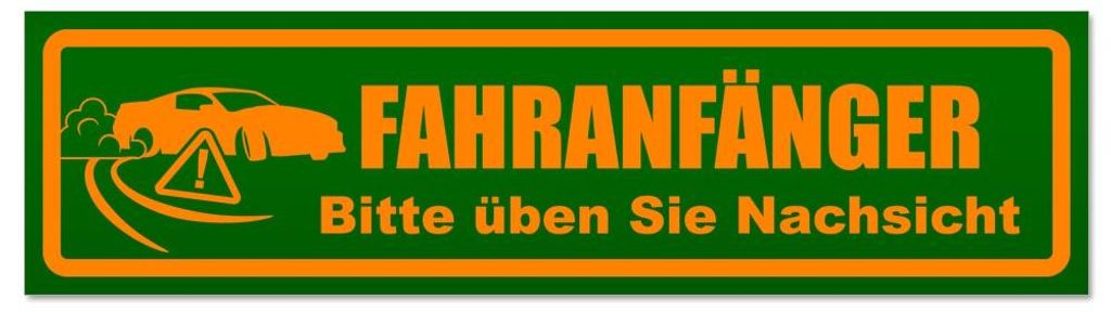 Kiwistar - Autoaufkleber - Orange - Grün - 60 x 16 cm - Fahranfänger Nachsicht - Hinweis Aufkleber Sticker für Auto, Kfz, Fahrrad, PKW, LKW