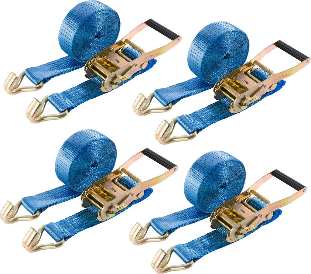AREBOS Zurrgurte 4x 6 m | 5000 kg | 2-teilig mit Haken & Ratsche | 50 mm blau