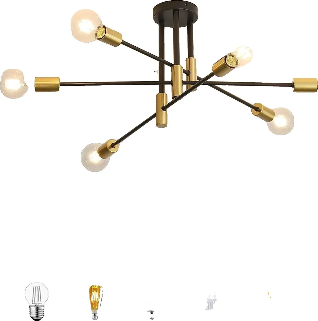 Plafonnier 6 lampes design industriel moderne XL beige en métal robuste