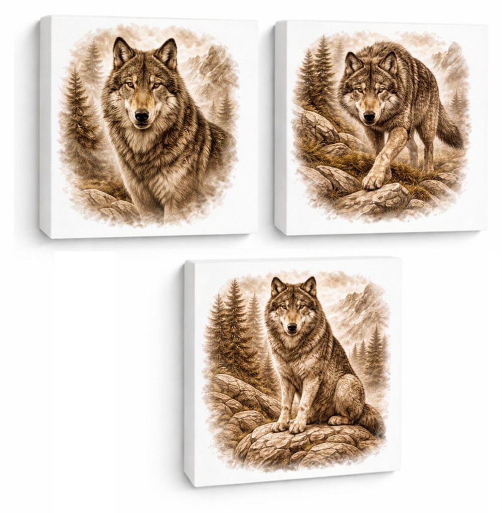Wolfsmagie 3er Set Holzbilder in 15x15 cm zum Stellen oder Aufhängen er 3er Set