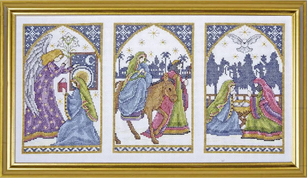 Tableau à broder point de croix Fenêtre de la crèche - Kit DIY 23x43cm