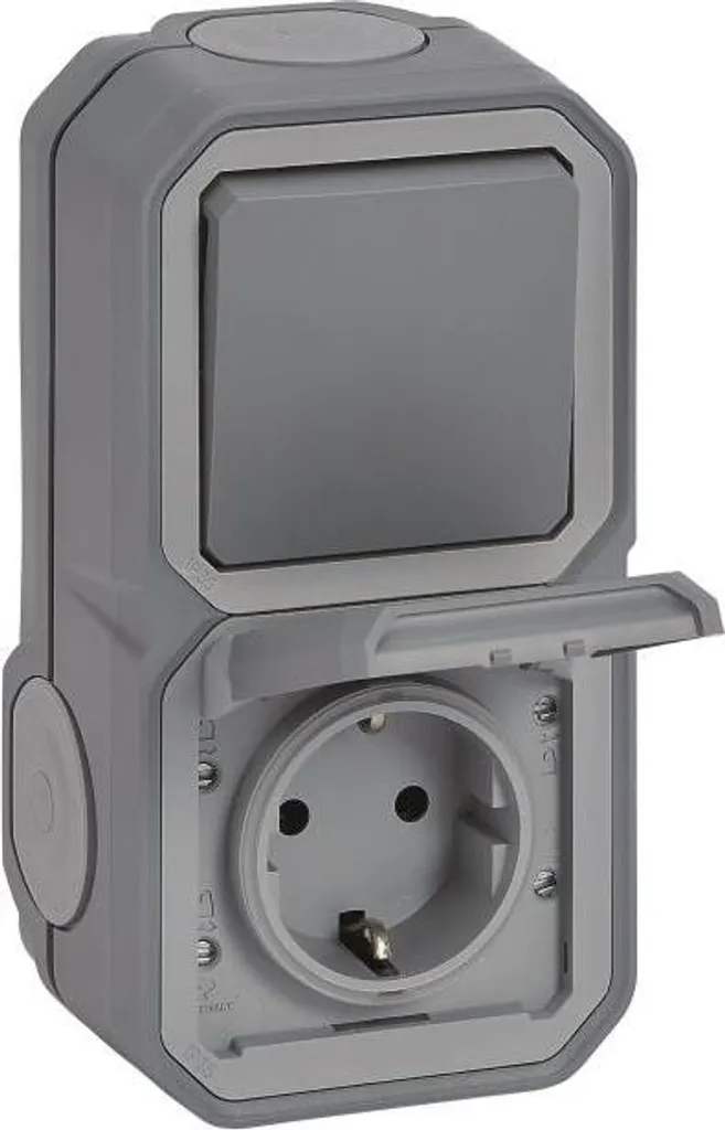Legrand Plexo 069746L Va-et-vient et Prise de Courant IP44 Gris Saillie