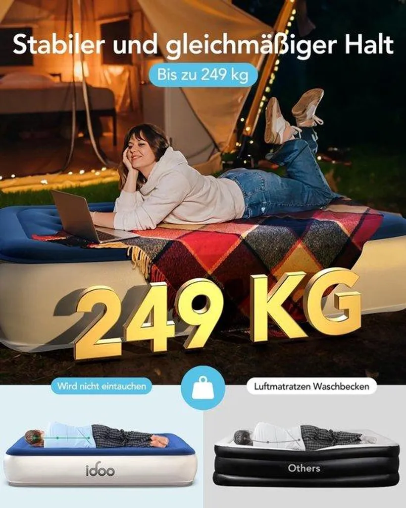 Matelas gonflable pour invités et voyages - Système de gonflage rapide