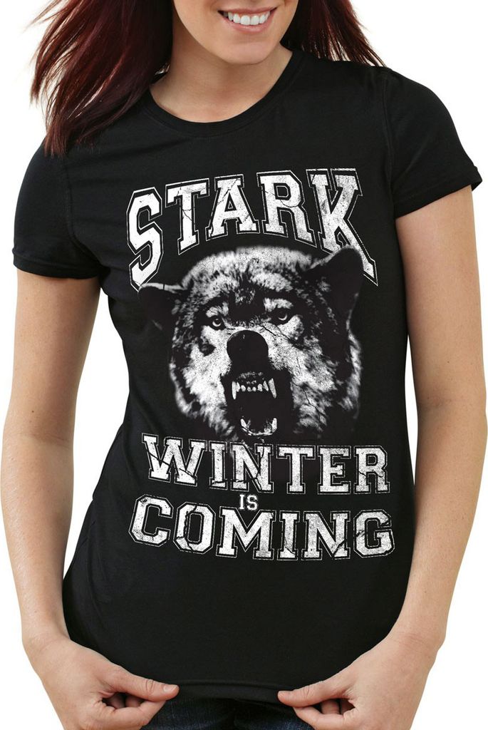 style3 Winter Is Coming Damen T-Shirt, Farbe:Schwarz, Größe:L