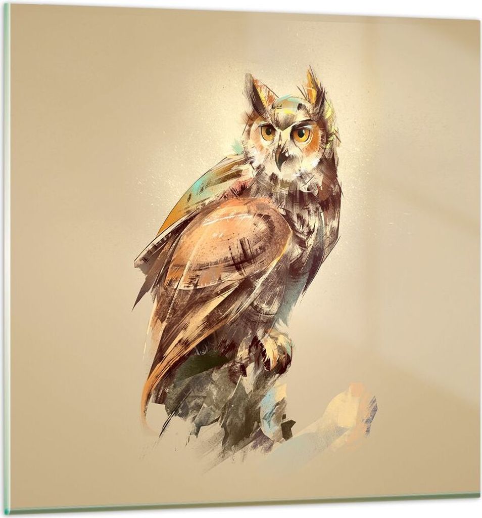 Bilder auf glas - Eule Vogel Natur - 30x30cm - Glasbilder - Wandbilder - Kunstdruck - zum Aufhängen bereit - Wanddekoration aus Glas - Glas Bilder...