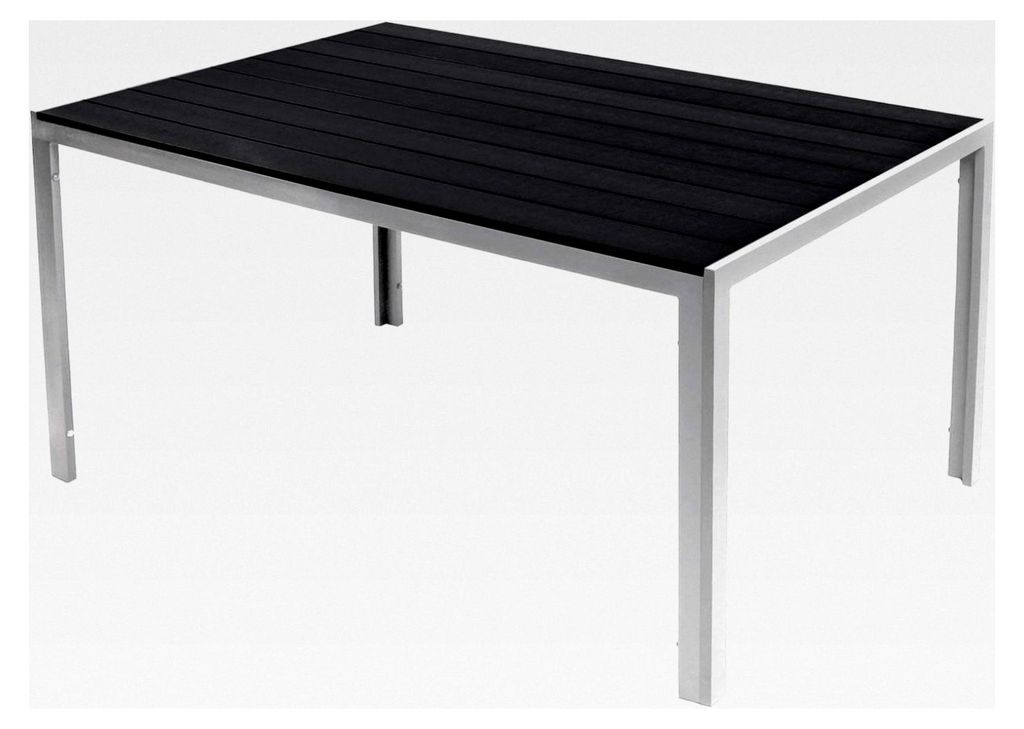 Aluminium Gartentisch Silber/Schwarz Esstisch Gartenmöbel wetterfest 150x90x74cm