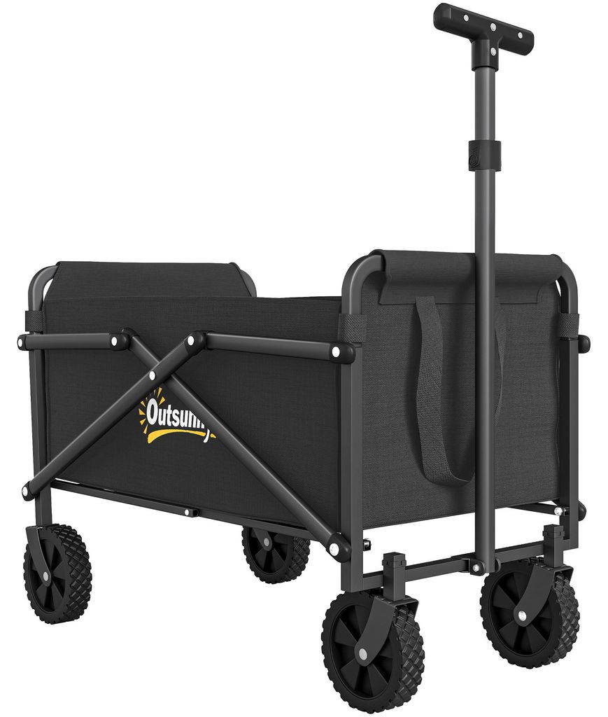 Bollerwagen Faltbar Handwagen 360° Gartenwagen mit verstellbarem Griff Strandwagen bis 60 kg für Sport Einkauf Schwarz