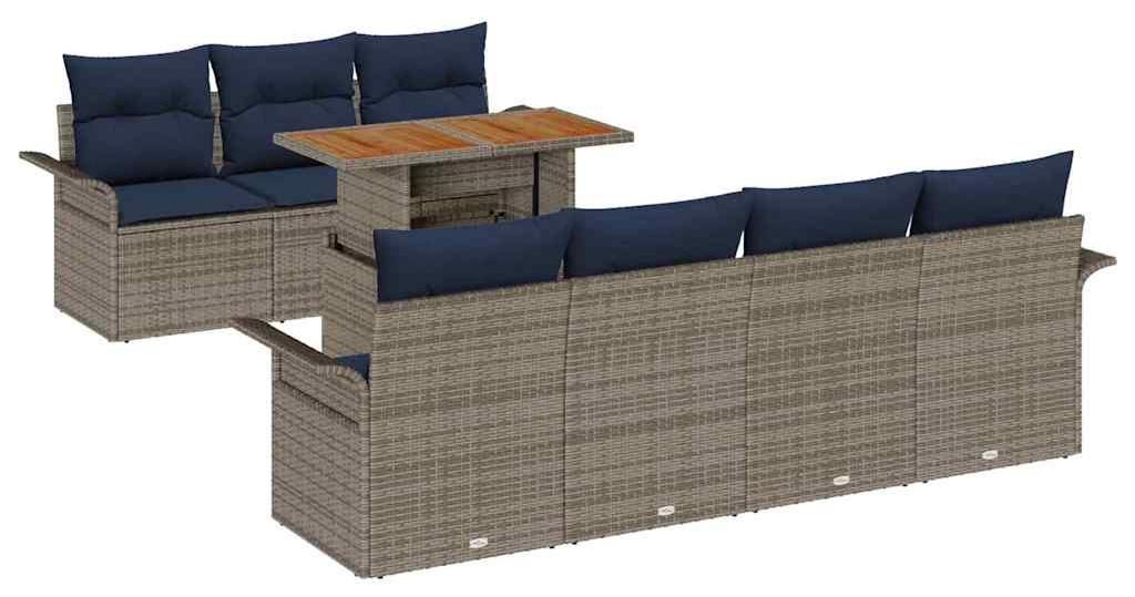 vidaXL Garten-Sofa-Set mit Kissen 8 pcs Grau und Marineblau