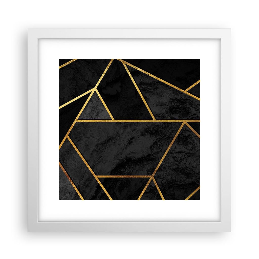Gerahmtes Poster - Weißer Rahmen - Abstraktion Gold Schwarz - 30x30 cm - Wand Bild - Wanddeko - Wandbilder - Kunstposter - Wandposter - Bilderrahm...