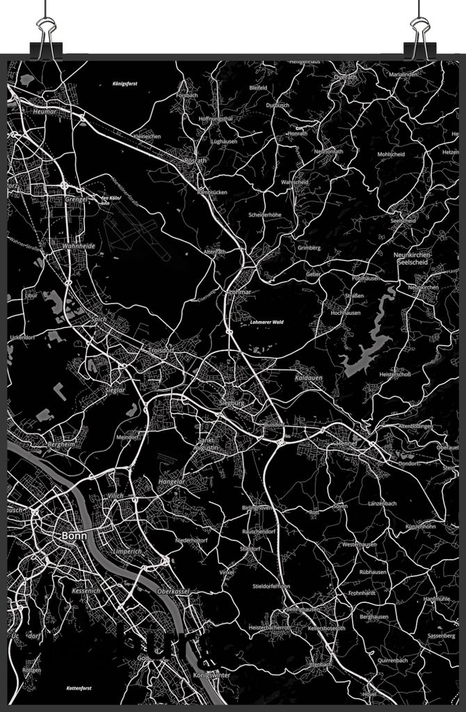 Mr. & Mrs. Panda Poster Siegburg DIN A2 - Geschenk, wanddeko, Deko Bild, kunstdruck, drucke, Stadt, Dorf Karte Landkarte Map Stadtplan