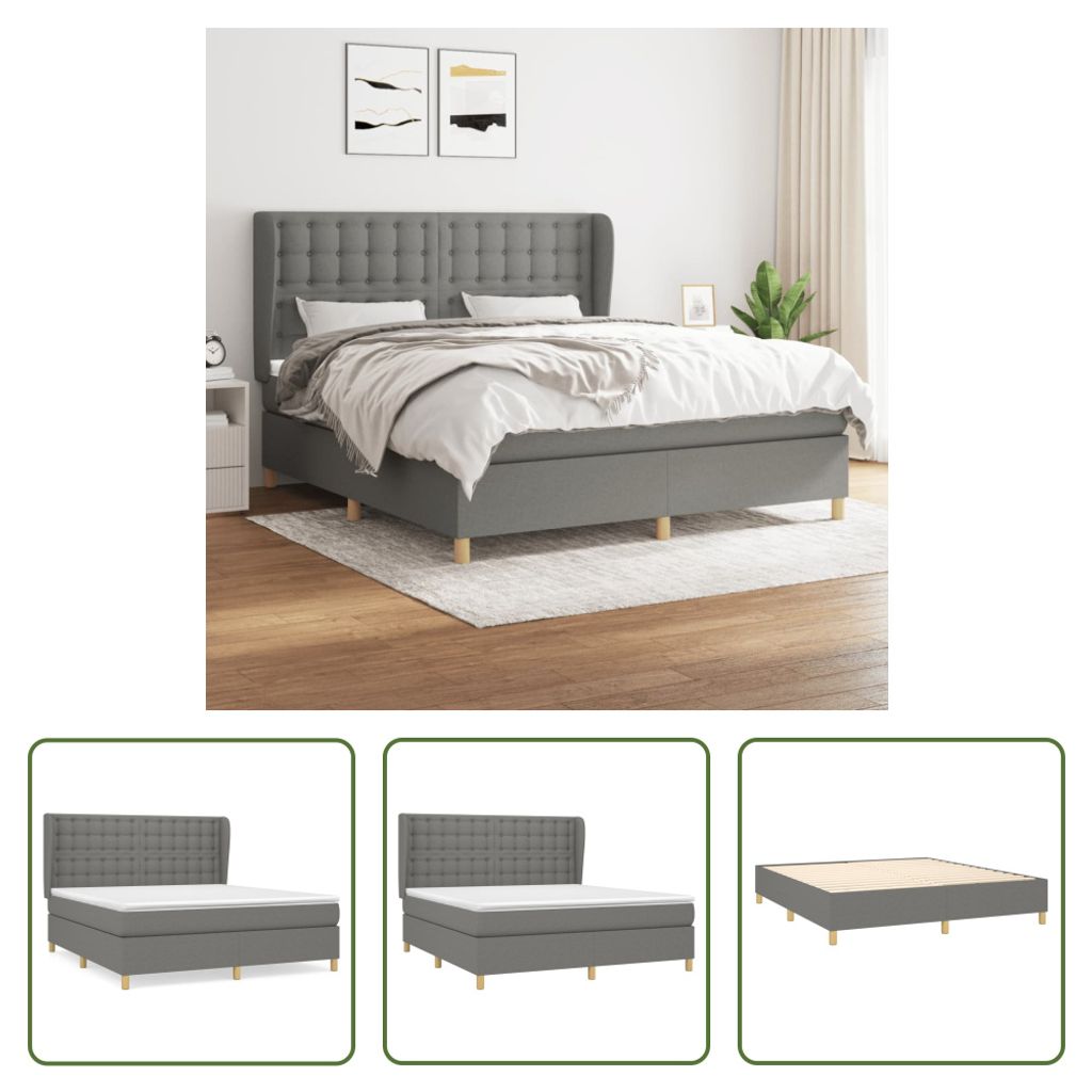 The Living Store Boxspringbett mit Matratze Dunkelgrau 160x200 cm Stoff