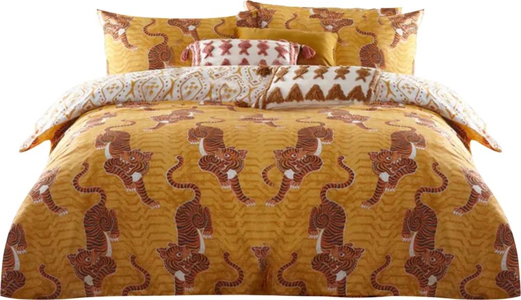 Parure de Lit Imprimée Tigre Tibétain Furn RV2140 Superking Moutarde