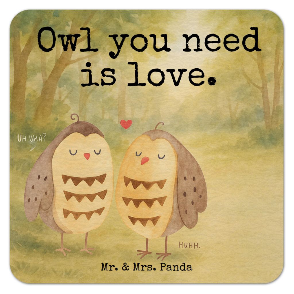 Mr. & Mrs. Panda Tischuntersetzer Eulen Liebe Design 25er Set - Weiß - Geschenk, Eule, gläseruntersetzer, Kaffeeuntersetzer, Hochzeit Spruch, Bie...