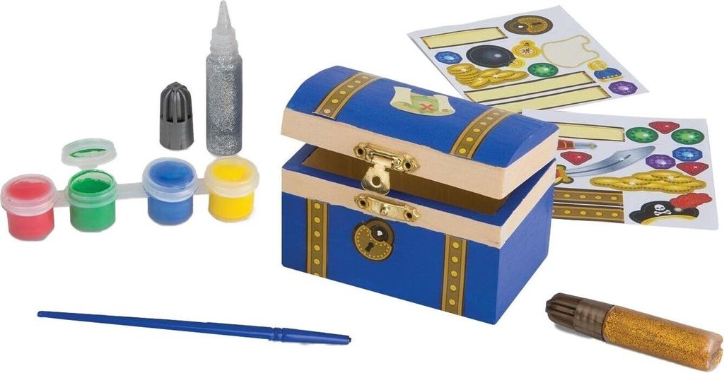 Melissa & Doug Pirate Chest, Kinder-Zeichenschablonen-Set, Bürste, Glitzerkleber, Farbe, Aufkleber, Junge/Mädchen, 4 Jahr(e), Kinder, Mehrfarbig