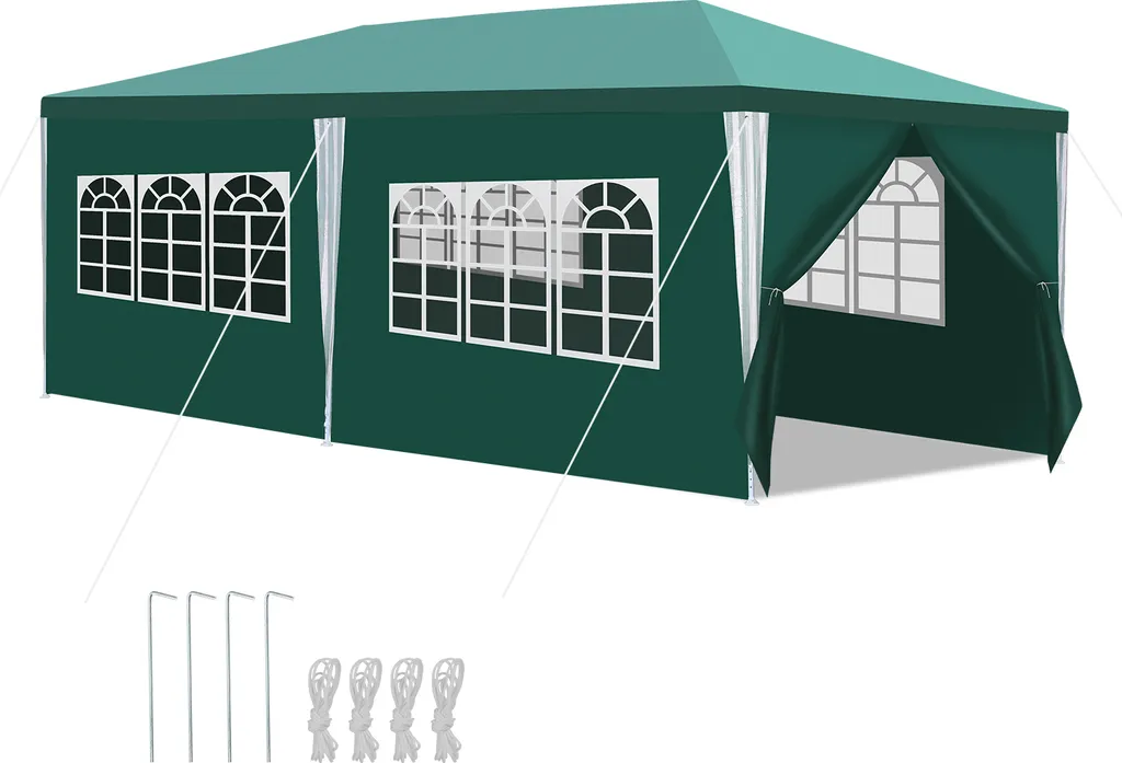 Tente de Réception 3x6m Barnum de Jardin Imperméable Vert avec Fenêtres
