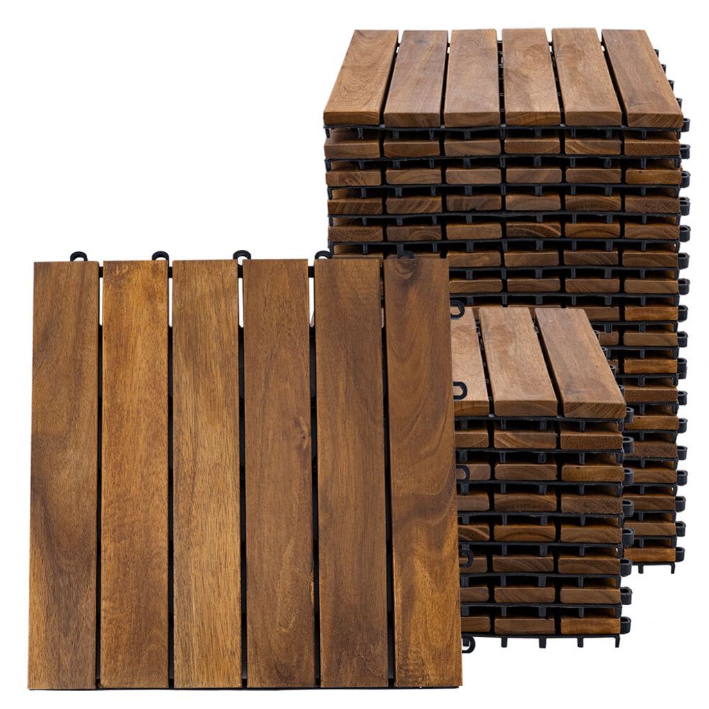 27er Set Holzfliesen, Akazie natur, LxB 30x30 cm