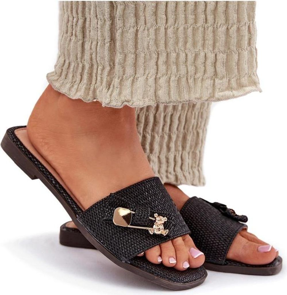 Damen Flache Sandalen Mit Schleife Schwarze Sallariela 36