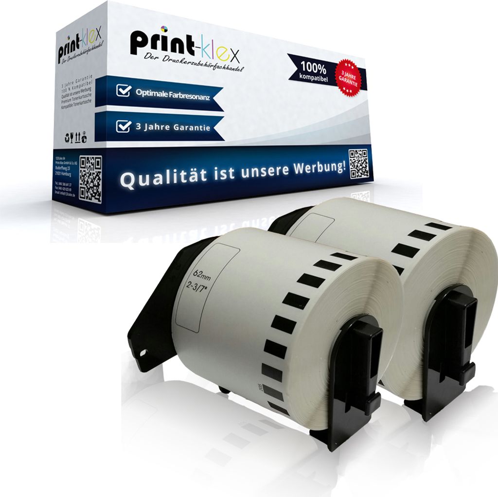 Print-Klex 2x kompatible Etiketten-Rollen kompatibel mit Brother DK-22205 62mm x 30,48m P-Touch QL 560 VP P-Touch QL 560 YX P-Touch QL 570 P-Touch ...