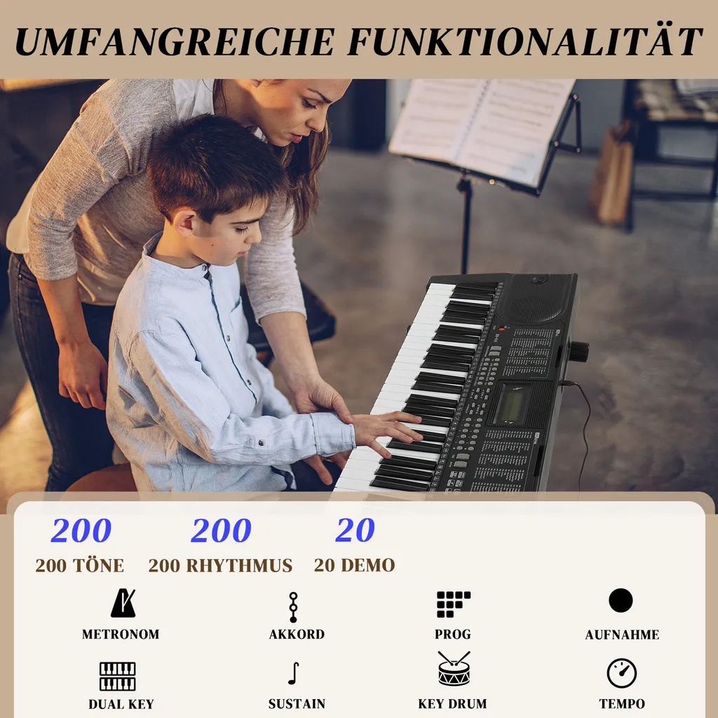 Kit Piano Numérique Complet 61 touches pour Débutant avec Accessoires