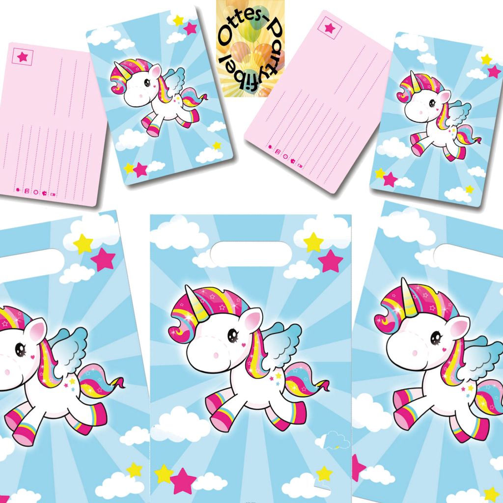 Baby-Einhorn-Party-Set Erweiterung1 Einladungen und Mitgebseltüten für 8 Gäste