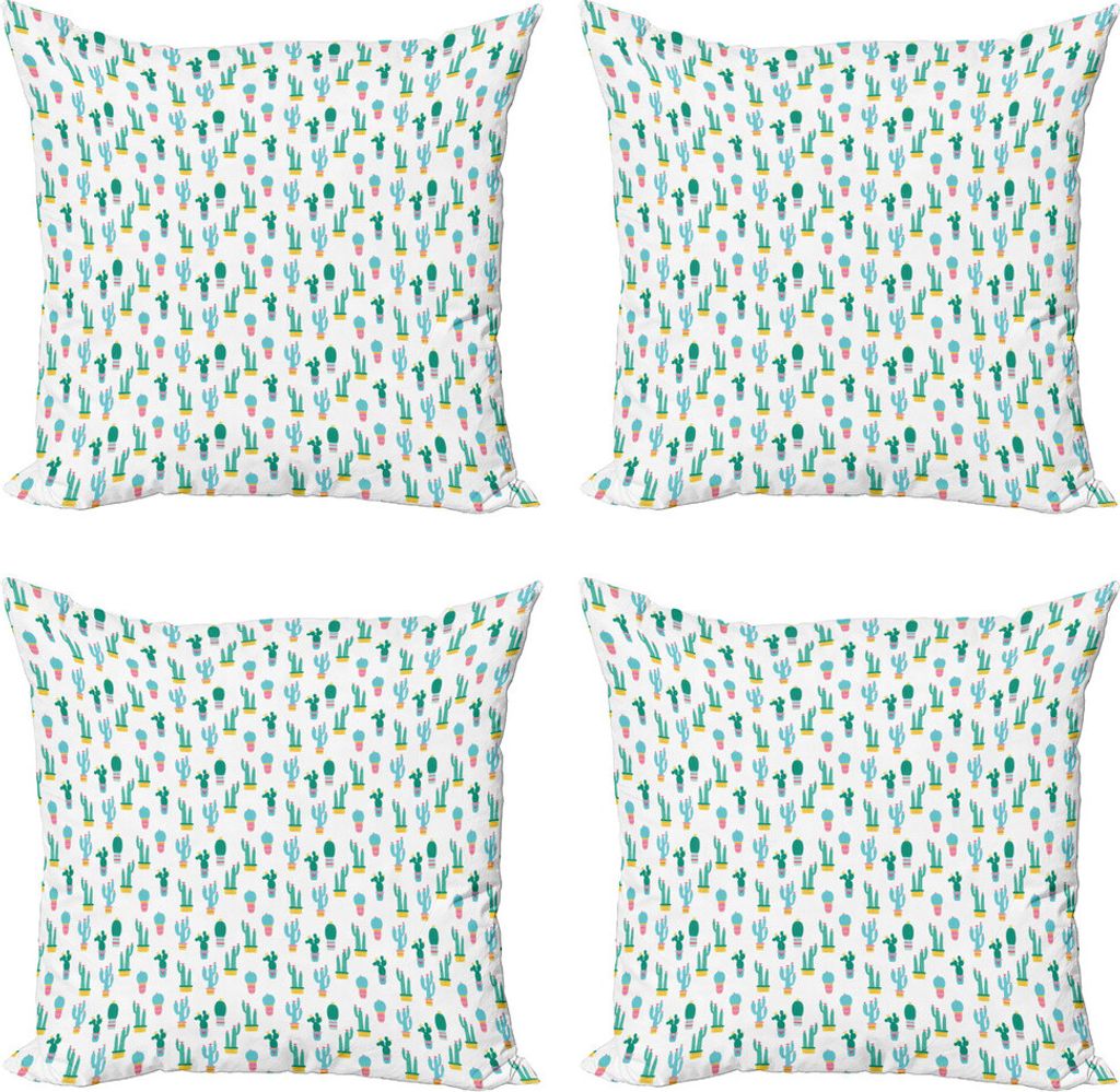 ABAKUHAUS Kaktus Kissenbezug Set (4 Stück), Prickle Pflanze in Töpfen, Moderner Doppelseitiger Digitaldruck, 40 cm x 40 cm, Mehrfarbig