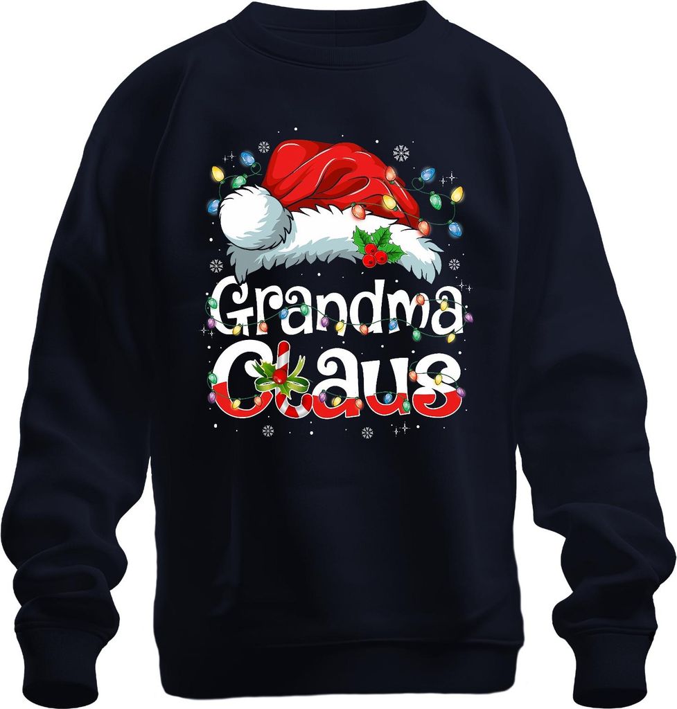 Grandma Claus Weihnachten Oma Geschenk Lichterkette Zuckerstange Uni Sweatshirt Pullover, Navy, XL
