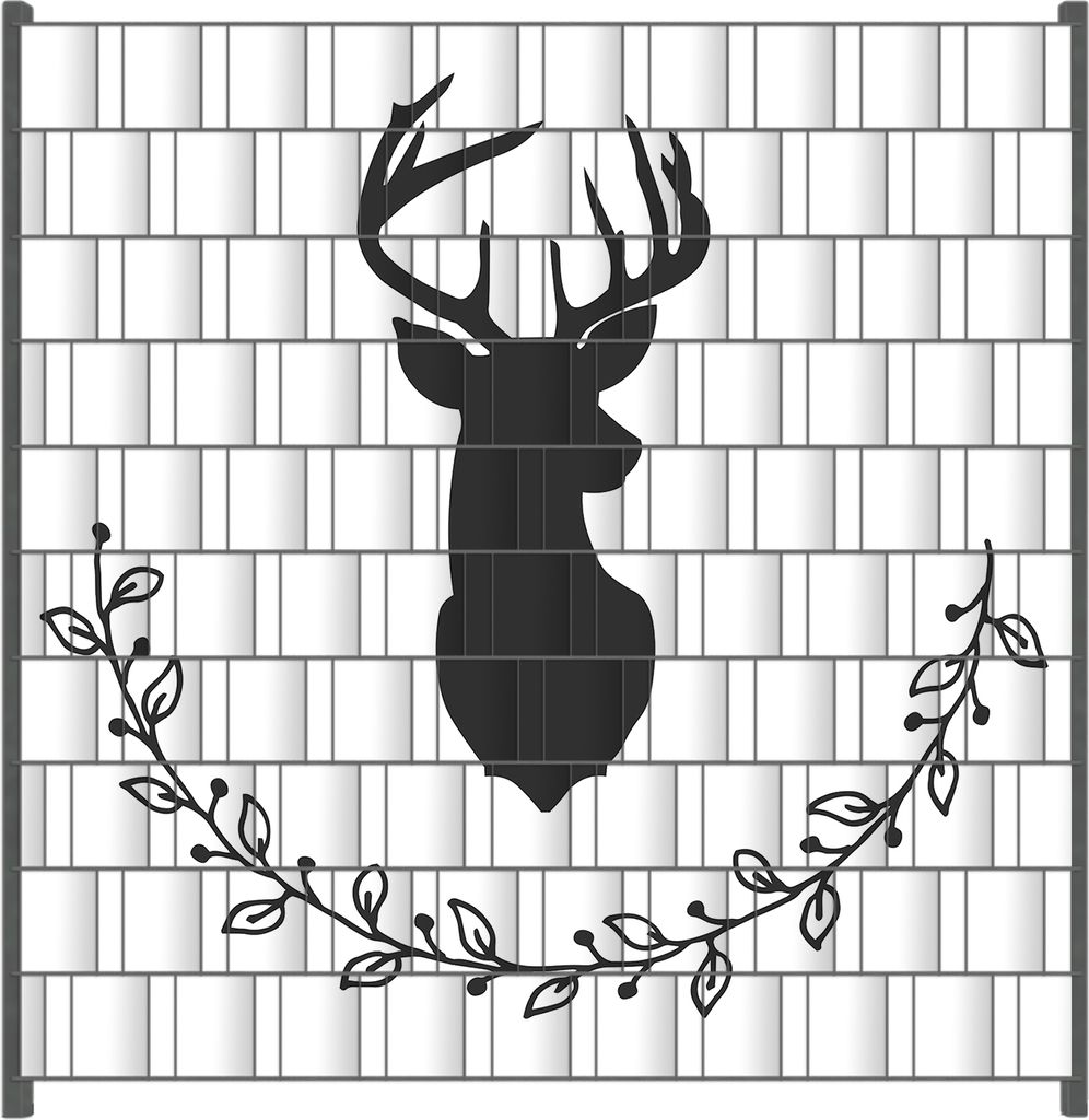 Wallario Zaunsichtschutz mit Motiv Schwarze Hirsch Silhouette mit Zweigen - schwarz weiß für Ein- und Doppelstabmatten Zäune in der Größe 200 ...