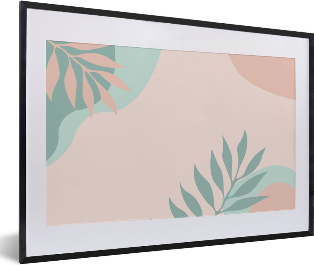 MuchoWow Gerahmtes Poster Sommer - Blätter - Rosa - Türkis 60x40 cm - Poster mit Schwarzem Bilderrahmen Wandposter Rahmen Foto Bilder - Schlafz...
