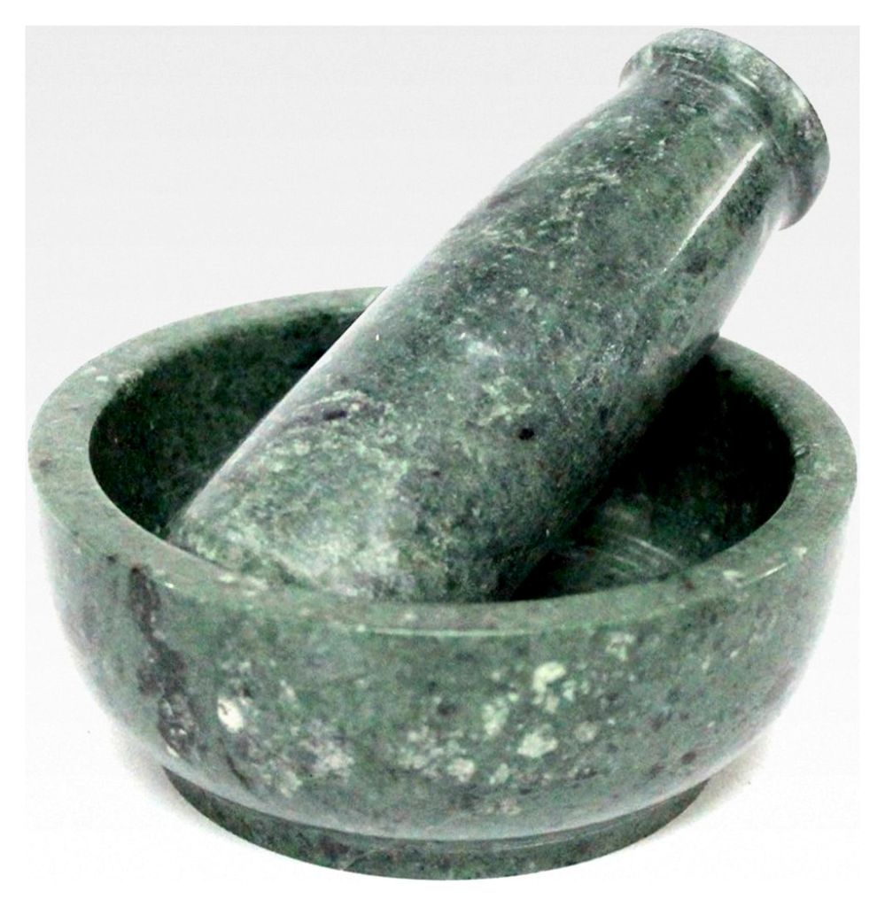 Mörser- und Stößel-Set aus Naturstein, 10,2 cm Durchmesser, Gewürzmühle, Medizinstampfer – Okhli und Musal (grün, flach)