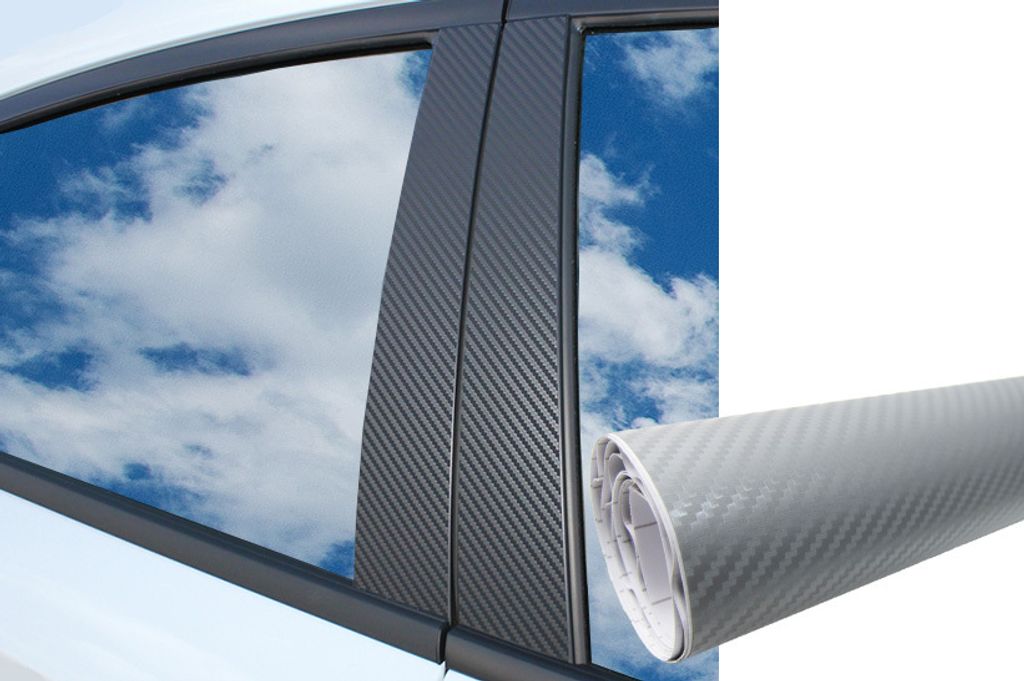 6x PREMIUM A B C Säule Tür Leisten Abdeckung Auto Folie Wrap Set Carbon Silber