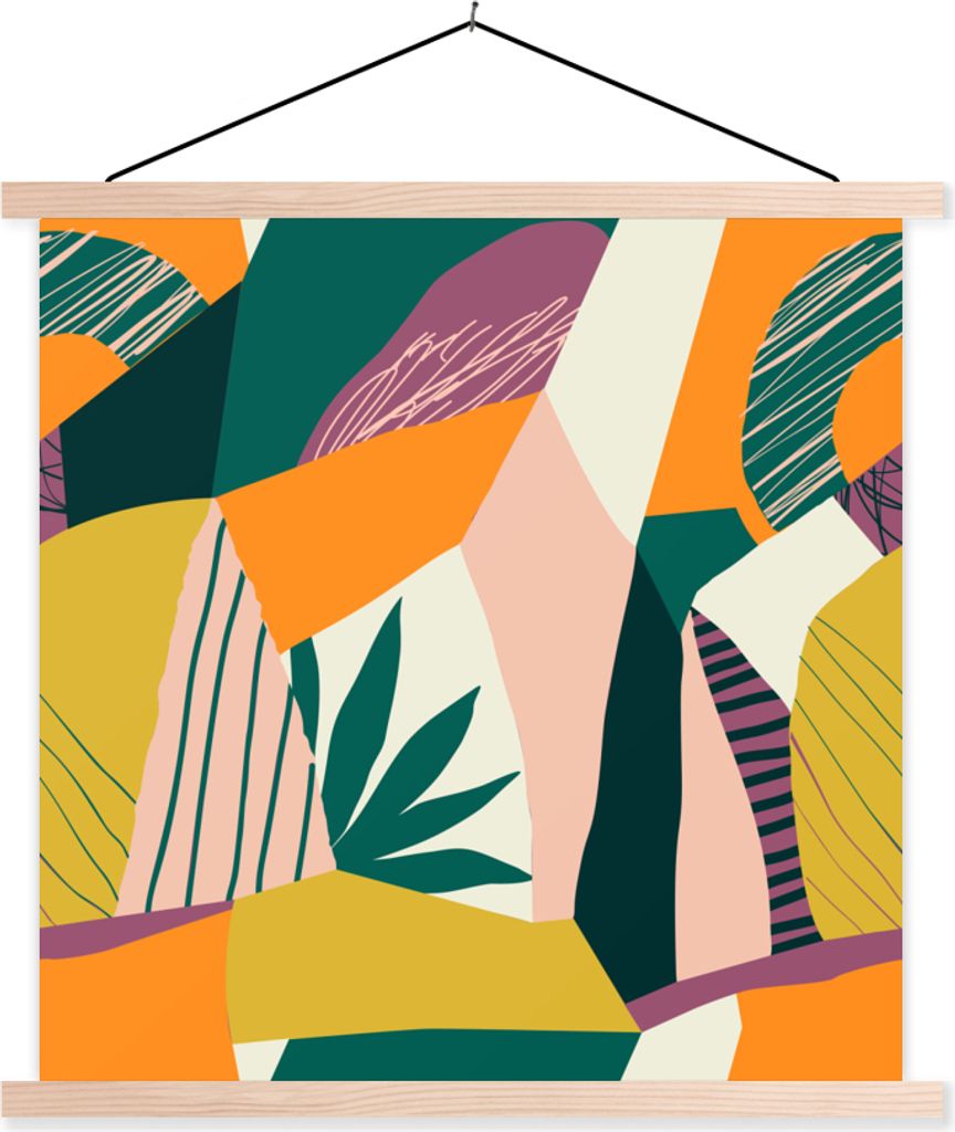 MuchoWow Textilposter Obst - Illustration - Farben - Mädchen - Kinder - Rosa - Baby 120x120 cm mit holzfarbenen Rahmen - Textil-Poster