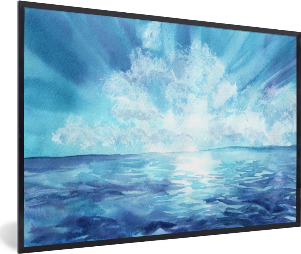 MuchoWow MuchoWow Gerahmtes Poster Meer - Himmel - Sonne 60x40 cm - Poster mit zchwarzem Bilderrahmen - Printing - Wanddeko Schlafzimmer