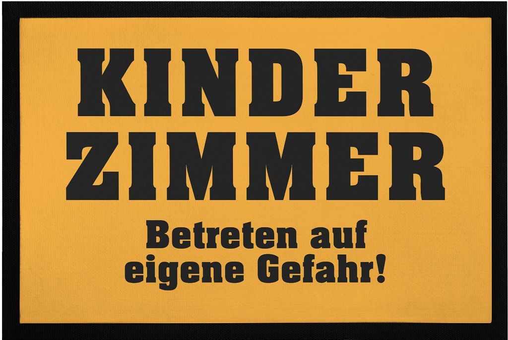 Fußmatte mit Spruch Kinderzimmer - Betreten auf eigenen Gefahr Warnschild Warnhinweis rutschfest & waschbar Moonworks schwarz 60x40cm