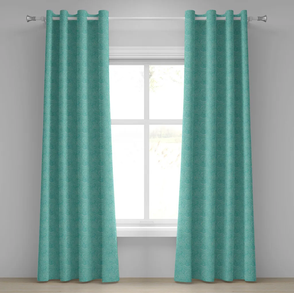 Rideaux décoratifs 2 panneaux motif lierre turquoise et blanc 280x175