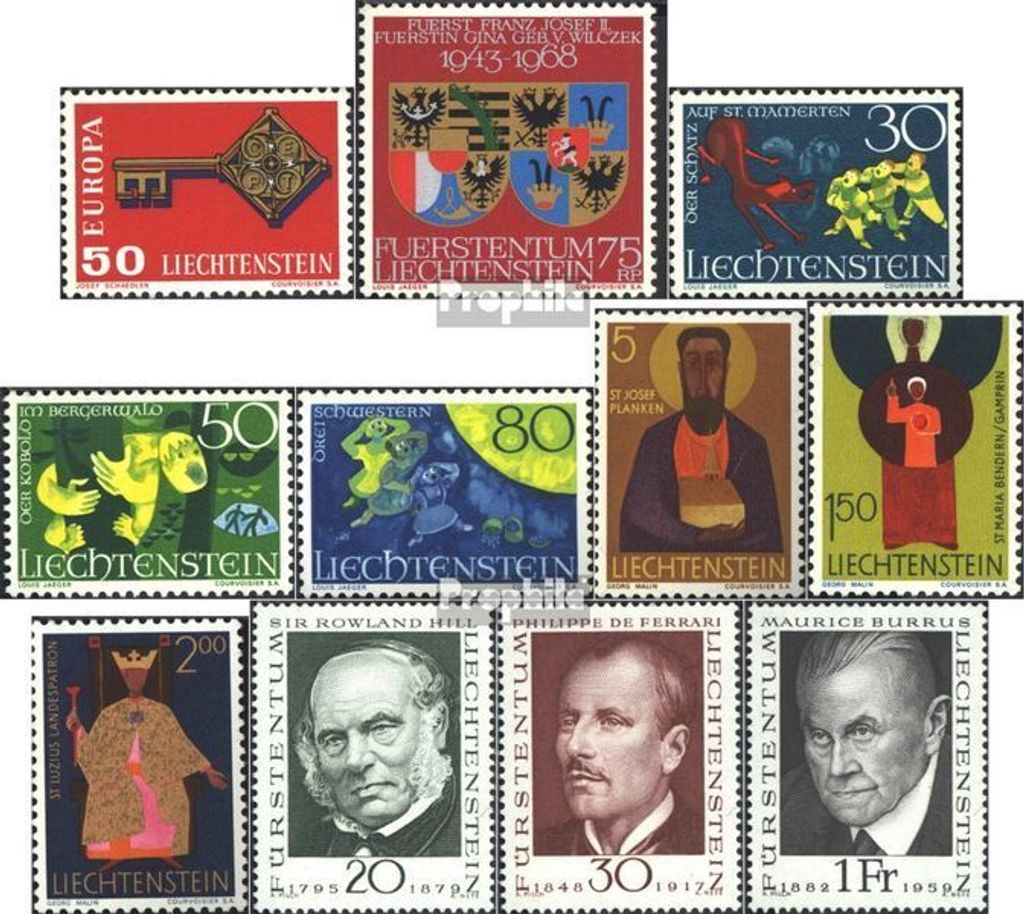 Briefmarken Liechtenstein 1968 Mi 495-505 (kompl.Ausg.) Jahrgang 1968 komplett gestempelt Sondermarken