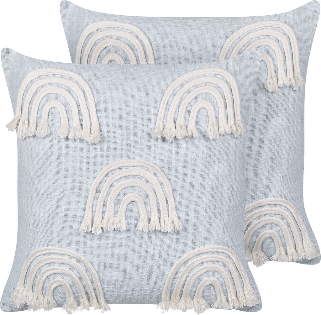 BELIANI Dekokissen 2er Set Hellblau Baumwolle 45 x 45 cm mit Regenbögen Bestickt Quadratisch für Kinder Baby Kinderzimmer