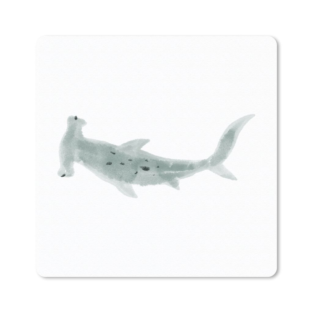 MuchoWow Mauspad Mousepad Hai - Fisch - Grau - Aquarell 20x20 cm - Mousepads - Maus Mat - Pad - Mausunterlage - Desk Mat - Bureauartikeln