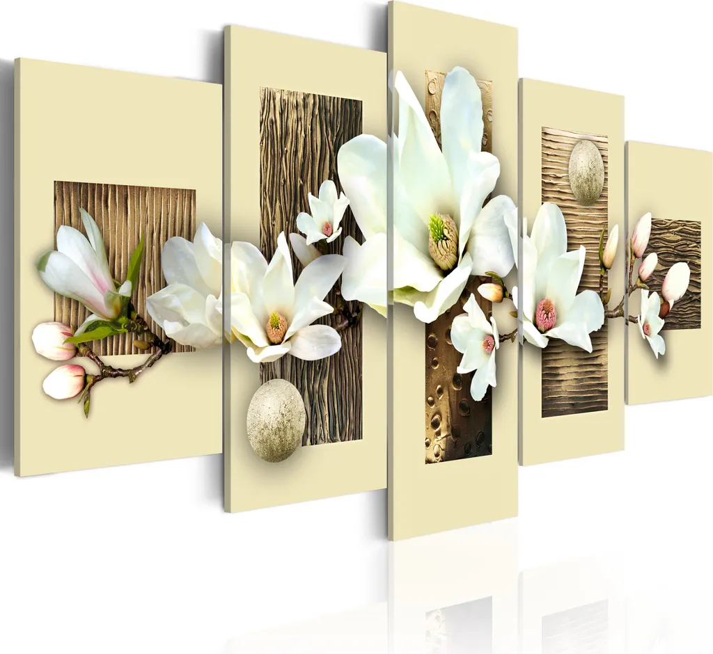 Quadro Fiori Orchidea XXL 200x100 - Stampa su Tela 5 Pezzi Oro