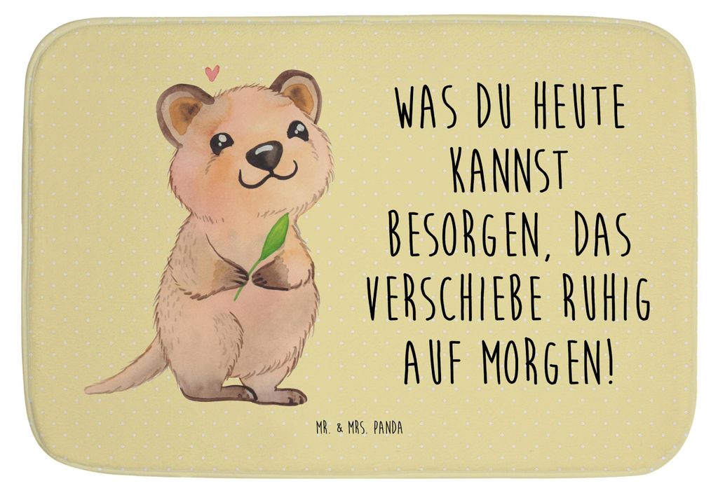 Mr. & Mrs. Panda Badematte Quokka Happy - Gelb Pastell - Geschenk, Dinge Erledigen, Badezimmerteppich, Badvorleger, Niedliches Tier, duschmatte, Lu...