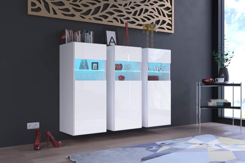 Furnitech K3 Modernes Wohnzimmer, Kommode, Schrank, Sideboard, Schlafzimmer, Esszimmer, Wohnzimmermöbel (Möbel ohne LED, K3-HG-W2)