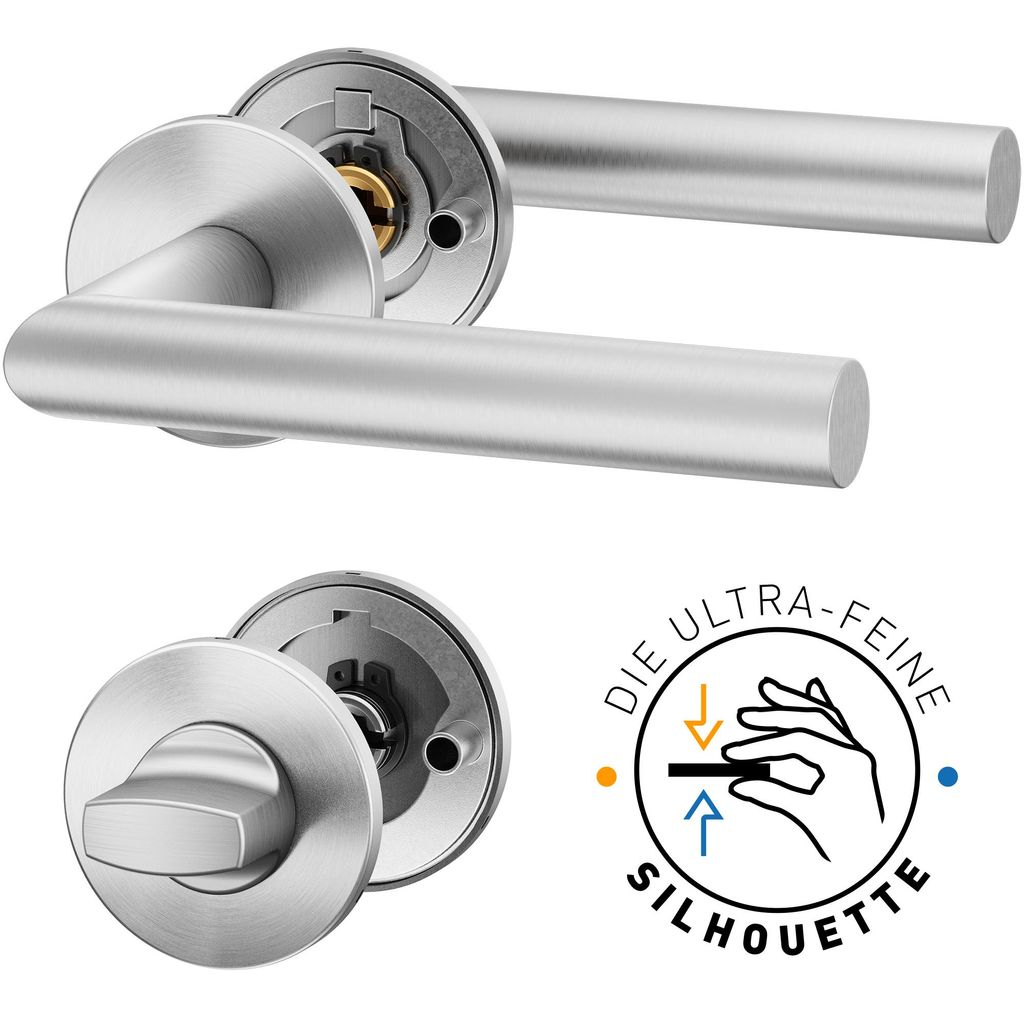 ERGO line Modern Design, Edelstahl Türbeschlag NINA für Badtüren WC, Die ultra-feine Silhouette, L-FORM; Türbeschlag; Türgriff; Türklinke