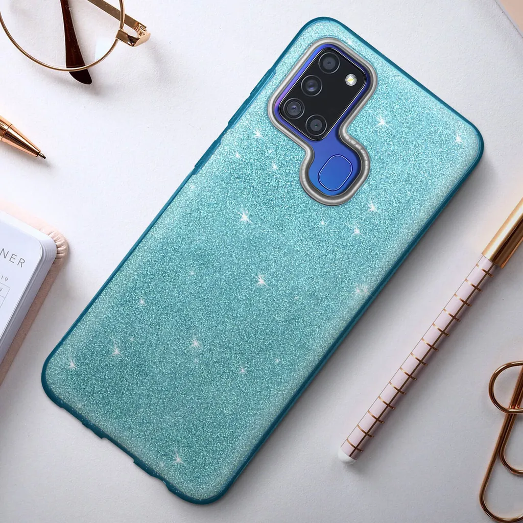 Cover Bling Samsung A21s Blu - Custodia Donna Brillantini Glamour