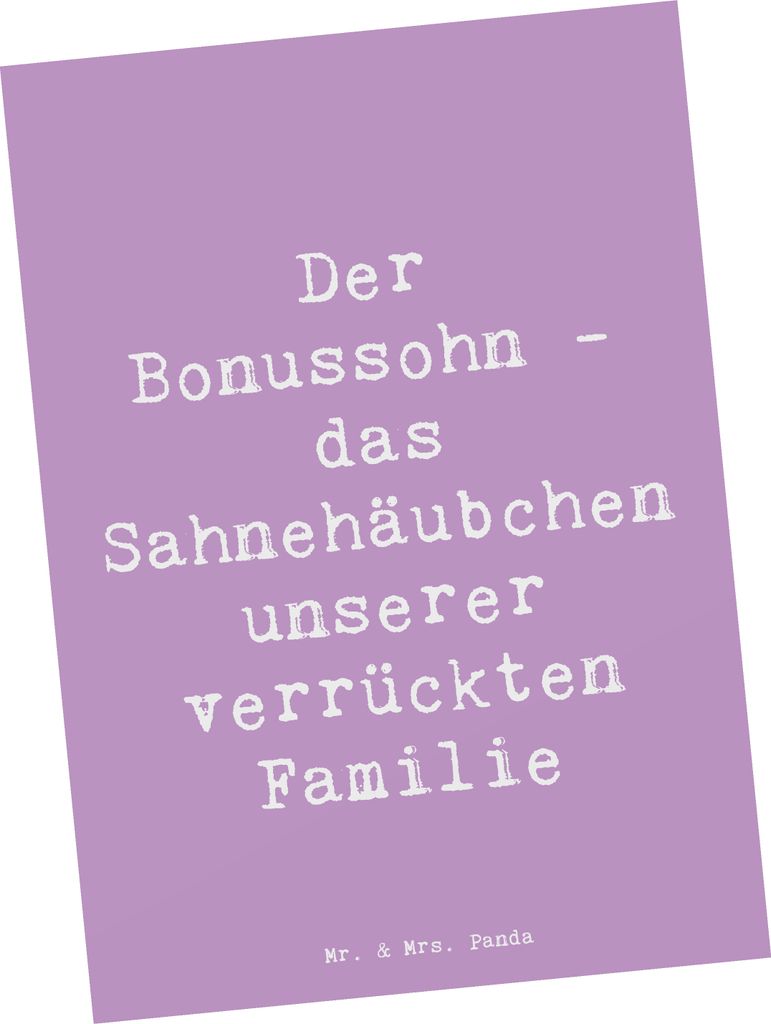 Mr. & Mrs. Panda Postkarte Spruch Der Bonussohn - Lavendeltraum - Geschenk, bildkarte, persönliche Erinnerungen, Familienmitglied, Ansichtskarten,...